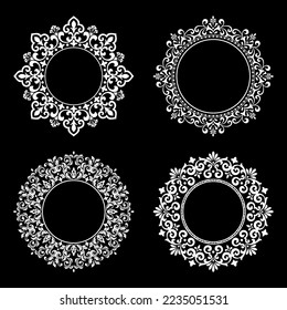 Set of decorative frames Elegant vector element for design in Eastern style, place for text. Floral black and white borders. Lace illustration for invitations and greeting cards.