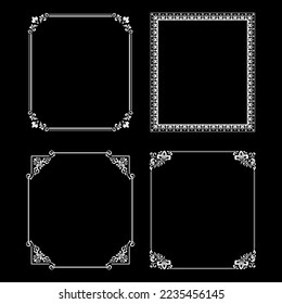 Set of decorative frames Elegant vector element for design in Eastern style, place for text. Floral black and white borders. Lace illustration for invitations and greeting cards.