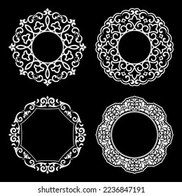 Set of decorative frames Elegant vector element for design in Eastern style, place for text. Floral black and white borders. Lace illustration for invitations and greeting cards.