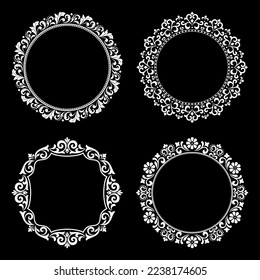 Set of decorative frames Elegant vector element for design in Eastern style, place for text. Floral black and white borders. Lace illustration for invitations and greeting cards.
