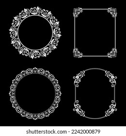 Set of decorative frames Elegant vector element for design in Eastern style, place for text. Floral black and white borders. Lace illustration for invitations and greeting cards.