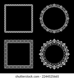 Set of decorative frames Elegant vector element for design in Eastern style, place for text. Floral black and white borders. Lace illustration for invitations and greeting cards.