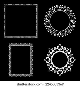 Set of decorative frames Elegant vector element for design in Eastern style, place for text. Floral black and white borders. Lace illustration for invitations and greeting cards.