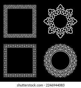 Set of decorative frames Elegant vector element for design in Eastern style, place for text. Floral black and white borders. Lace illustration for invitations and greeting cards.