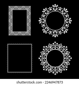 Set of decorative frames Elegant vector element for design in Eastern style, place for text. Floral black and white borders. Lace illustration for invitations and greeting cards.