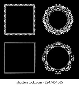 Set of decorative frames Elegant vector element for design in Eastern style, place for text. Floral black and white borders. Lace illustration for invitations and greeting cards.