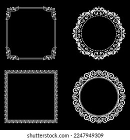 Set of decorative frames Elegant vector element for design in Eastern style, place for text. Floral black and white borders. Lace illustration for invitations and greeting cards.