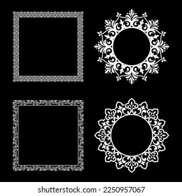 Set of decorative frames Elegant vector element for design in Eastern style, place for text. Floral black and white borders. Lace illustration for invitations and greeting cards.