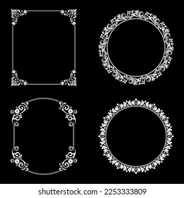 Set of decorative frames Elegant vector element for design in Eastern style, place for text. Floral black and white borders. Lace illustration for invitations and greeting cards.