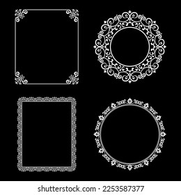 Set of decorative frames Elegant vector element for design in Eastern style, place for text. Floral black and white borders. Lace illustration for invitations and greeting cards.