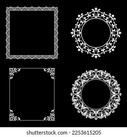 Set of decorative frames Elegant vector element for design in Eastern style, place for text. Floral black and white borders. Lace illustration for invitations and greeting cards.