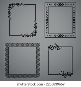 Set of decorative frames Elegant vector element for design in Eastern style, place for text. Floral black and gray borders. Lace illustration for invitations and greeting cards