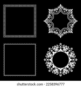 Set of decorative frames Elegant vector element for design in Eastern style, place for text. Floral black and white borders. Lace illustration for invitations and greeting cards.