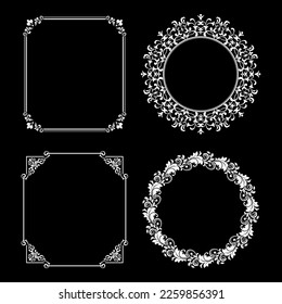 Set of decorative frames Elegant vector element for design in Eastern style, place for text. Floral black and white borders. Lace illustration for invitations and greeting cards.