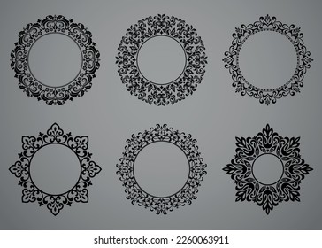 Set of decorative frames Elegant vector element for design in Eastern style, place for text. Floral black and gray borders. Lace illustration for invitations and greeting cards