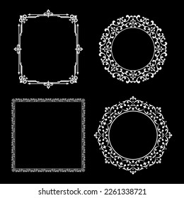 Set of decorative frames Elegant vector element for design in Eastern style, place for text. Floral black and white borders. Lace illustration for invitations and greeting cards.