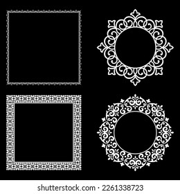 Set of decorative frames Elegant vector element for design in Eastern style, place for text. Floral black and white borders. Lace illustration for invitations and greeting cards.