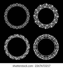 Set of decorative frames Elegant vector element for design in Eastern style, place for text. Floral black and white borders. Lace illustration for invitations and greeting cards.