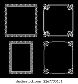 Set of decorative frames Elegant vector element for design in Eastern style, place for text. Floral black and white borders. Lace illustration for invitations and greeting cards.