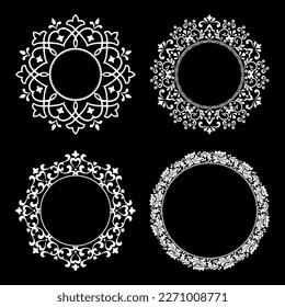 Set of decorative frames Elegant vector element for design in Eastern style, place for text. Floral black and white borders. Lace illustration for invitations and greeting cards.