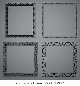 Set of decorative frames Elegant vector element for design in Eastern style, place for text. Floral black and gray borders. Lace illustration for invitations and greeting cards