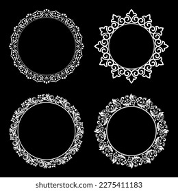 Set of decorative frames Elegant vector element for design in Eastern style, place for text. Floral black and white borders. Lace illustration for invitations and greeting cards.