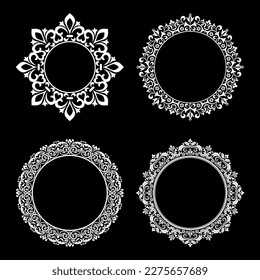 Set of decorative frames Elegant vector element for design in Eastern style, place for text. Floral black and white borders. Lace illustration for invitations and greeting cards.