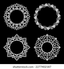 Set of decorative frames Elegant vector element for design in Eastern style, place for text. Floral black and white borders. Lace illustration for invitations and greeting cards.