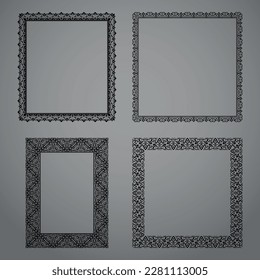 Set of decorative frames Elegant vector element for design in Eastern style, place for text. Floral black and gray borders. Lace illustration for invitations and greeting cards