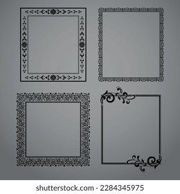 Set of decorative frames Elegant vector element for design in Eastern style, place for text. Floral black and gray borders. Lace illustration for invitations and greeting cards