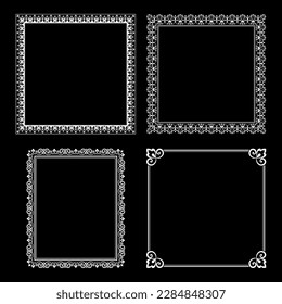 Set of decorative frames Elegant vector element for design in Eastern style, place for text. Floral black and white borders. Lace illustration for invitations and greeting cards.