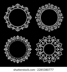 Set of decorative frames Elegant vector element for design in Eastern style, place for text. Floral black and white borders. Lace illustration for invitations and greeting cards.