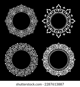 Set of decorative frames Elegant vector element for design in Eastern style, place for text. Floral black and white borders. Lace illustration for invitations and greeting cards.