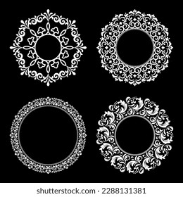 Set of decorative frames Elegant vector element for design in Eastern style, place for text. Floral black and white borders. Lace illustration for invitations and greeting cards.
