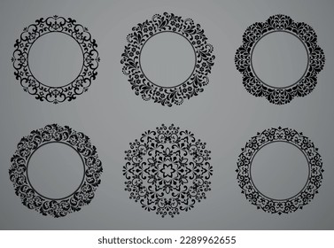 Set of decorative frames Elegant vector element for design in Eastern style, place for text. Floral black and gray borders. Lace illustration for invitations and greeting cards
