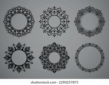 Set of decorative frames Elegant vector element for design in Eastern style, place for text. Floral black and gray borders. Lace illustration for invitations and greeting cards
