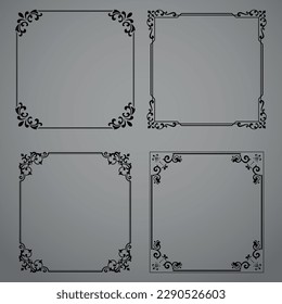 Set of decorative frames Elegant vector element for design in Eastern style, place for text. Floral black and gray borders. Lace illustration for invitations and greeting cards