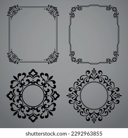 Set of decorative frames Elegant vector element for design in Eastern style, place for text. Floral black and gray borders. Lace illustration for invitations and greeting cards