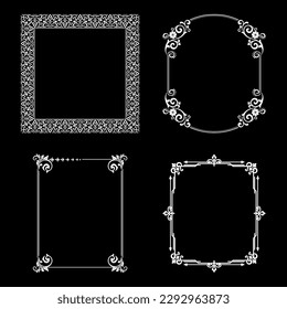 Set of decorative frames Elegant vector element for design in Eastern style, place for text. Floral black and white borders. Lace illustration for invitations and greeting cards.