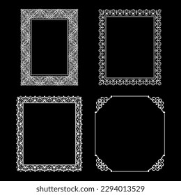 Set of decorative frames Elegant vector element for design in Eastern style, place for text. Floral black and white borders. Lace illustration for invitations and greeting cards.