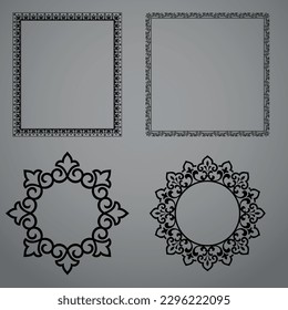 Set of decorative frames Elegant vector element for design in Eastern style, place for text. Floral black and gray borders. Lace illustration for invitations and greeting cards
