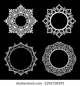 Set of decorative frames Elegant vector element for design in Eastern style, place for text. Floral black and white borders. Lace illustration for invitations and greeting cards.