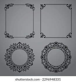 Set of decorative frames Elegant vector element for design in Eastern style, place for text. Floral black and gray borders. Lace illustration for invitations and greeting cards