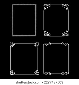 Set of decorative frames Elegant vector element for design in Eastern style, place for text. Floral black and white borders. Lace illustration for invitations and greeting cards.