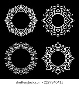 Set of decorative frames Elegant vector element for design in Eastern style, place for text. Floral black and white borders. Lace illustration for invitations and greeting cards.