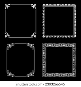 Set of decorative frames Elegant vector element for design in Eastern style, place for text. Floral black and white borders. Lace illustration for invitations and greeting cards.
