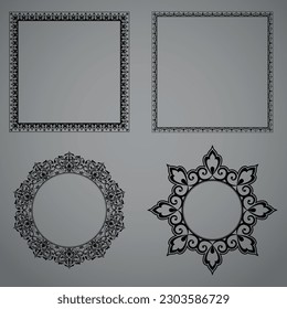 Set of decorative frames Elegant vector element for design in Eastern style, place for text. Floral black and gray borders. Lace illustration for invitations and greeting cards