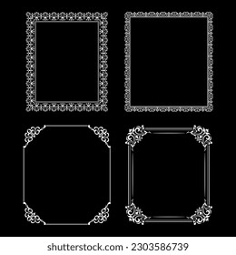 Set of decorative frames Elegant vector element for design in Eastern style, place for text. Floral black and white borders. Lace illustration for invitations and greeting cards.