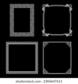 Conjunto de marcos decorativos Elegante elemento vector para el diseño en estilo oriental, lugar para el texto. Bordes florales en blanco y negro. Ilustración para invitaciones y tarjetas de felicitación.