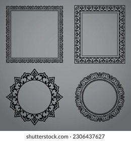 Set of decorative frames Elegant vector element for design in Eastern style, place for text. Floral black and gray borders. Lace illustration for invitations and greeting cards